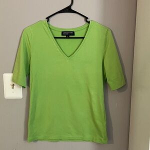 Jones New York Lime Green V-Neck Short Sleeve Top